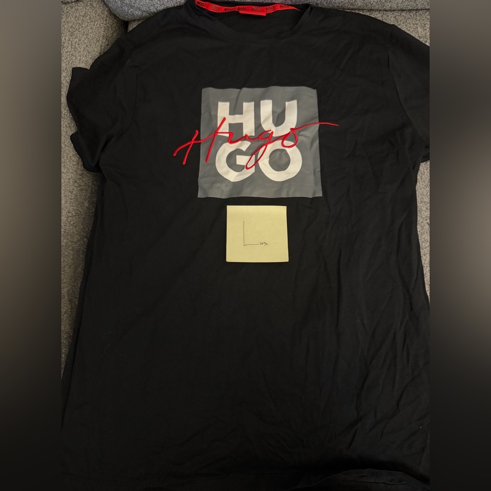 HUGO Black Tee with Red Signature